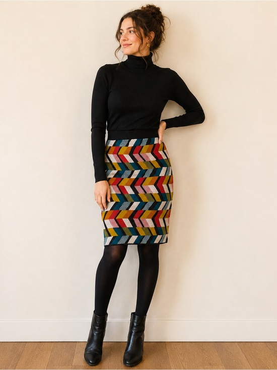 Anthropologie Dresses & Skirts - Maeve Anthropologie Geometric Knit Pencil Skirt Size S Abstract Retro Mod